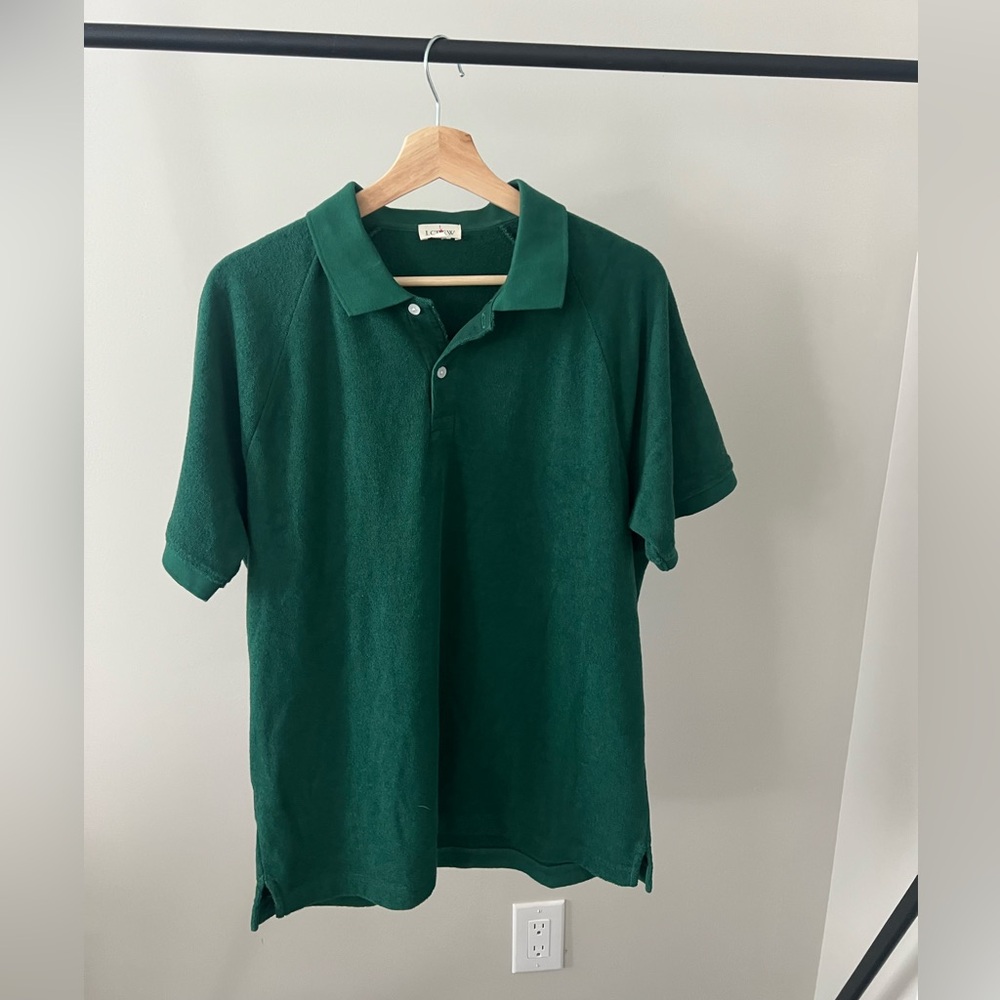 Men’s J.Crew Raglan Terry Cloth Polo Green Large L